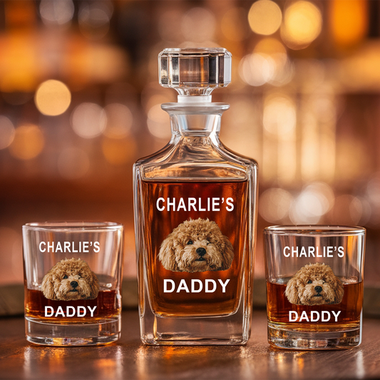 Custom Photo Pet Decanter With Whiskey Glass, Cat Dog Portrait Picture Glass, Dog Dad Gift, Cat Mom Gift TND074