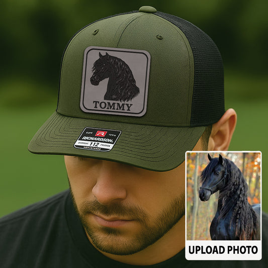 Custom Pet Photo Trucker Hat | Personalized Horse Photo Leather Patch Hat | Horse Portrait Gift THUC99P15