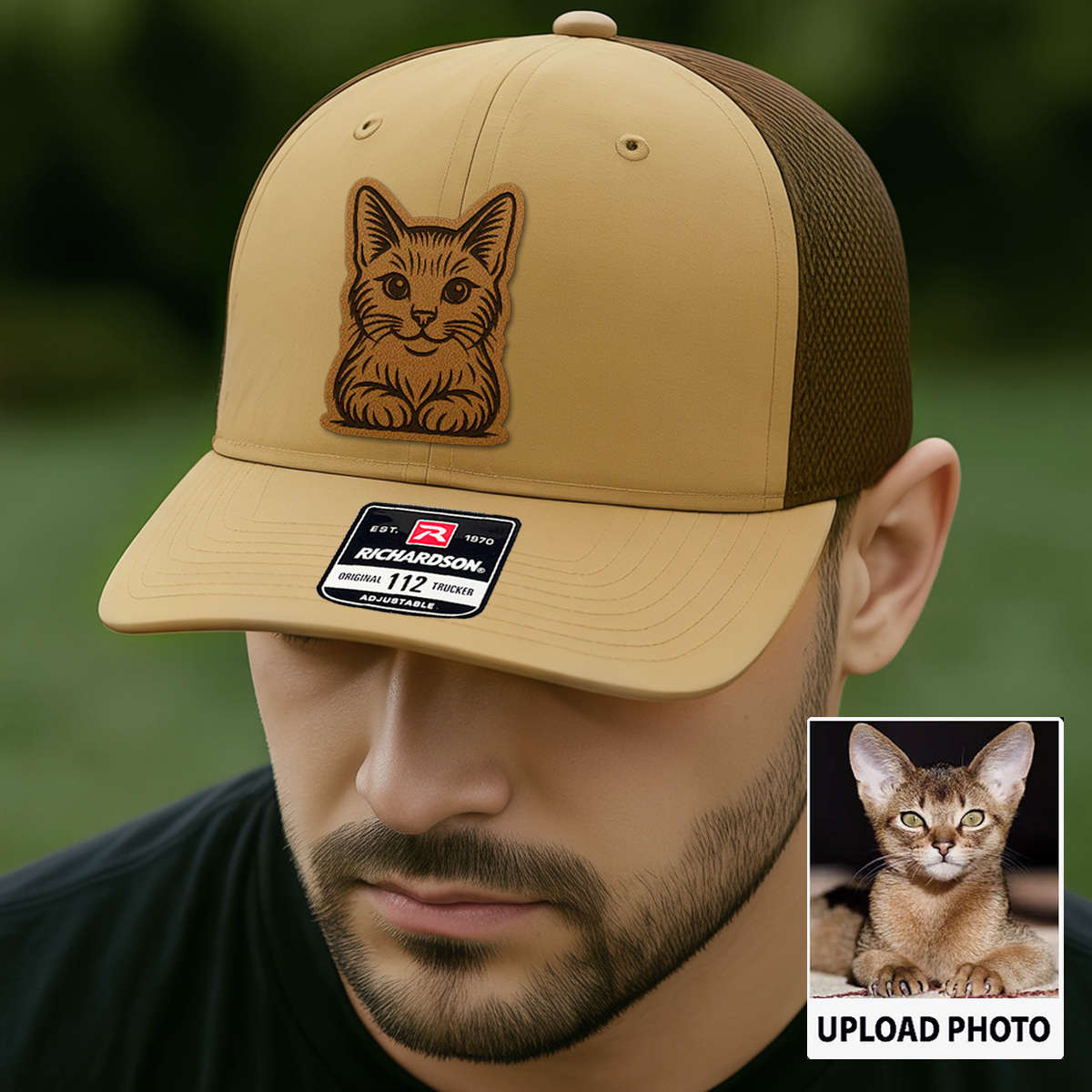 Custom Cat Photo Trucker Hat | Personalized Pet Patch Leather Patch Hat | Gift For Cat Lovers TNGANSP015