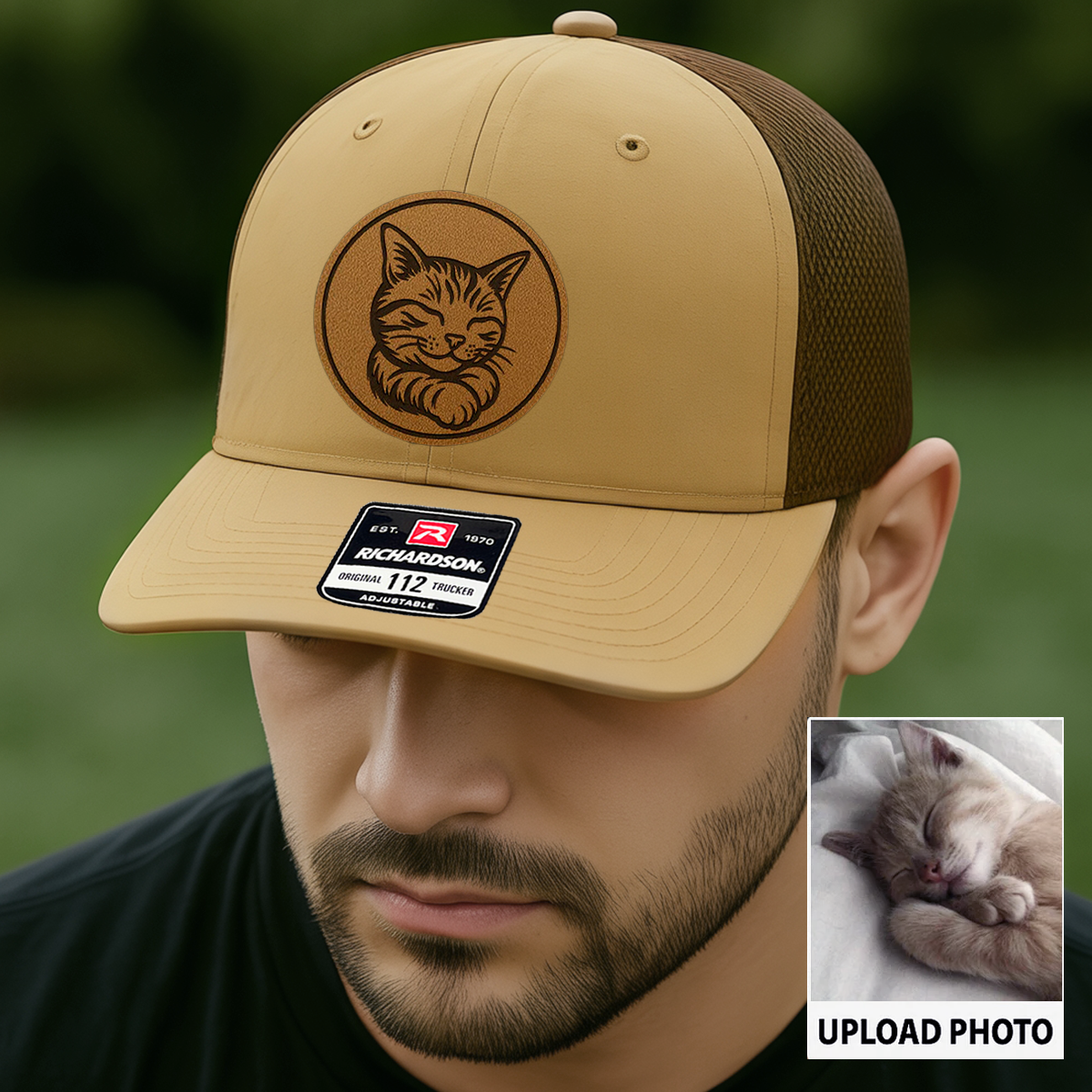 Custom Cat Photo Trucker Hat | Personalized Cat Photo Leather Patch Hat | Gift For Cat Lover TNGANSP033