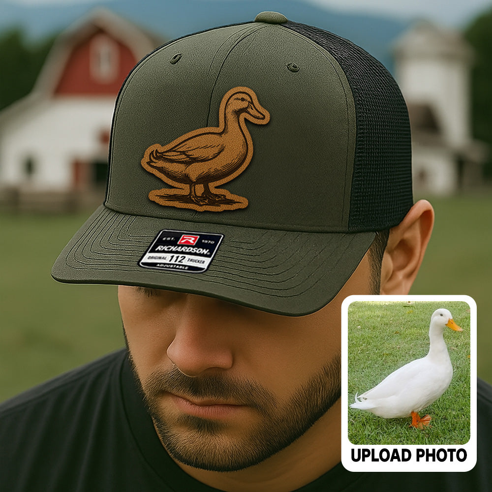 Personalized Duck Photo Leather Patch Hat | Custom Farm Trucker Hat | Gift For Farm Lover THUC99