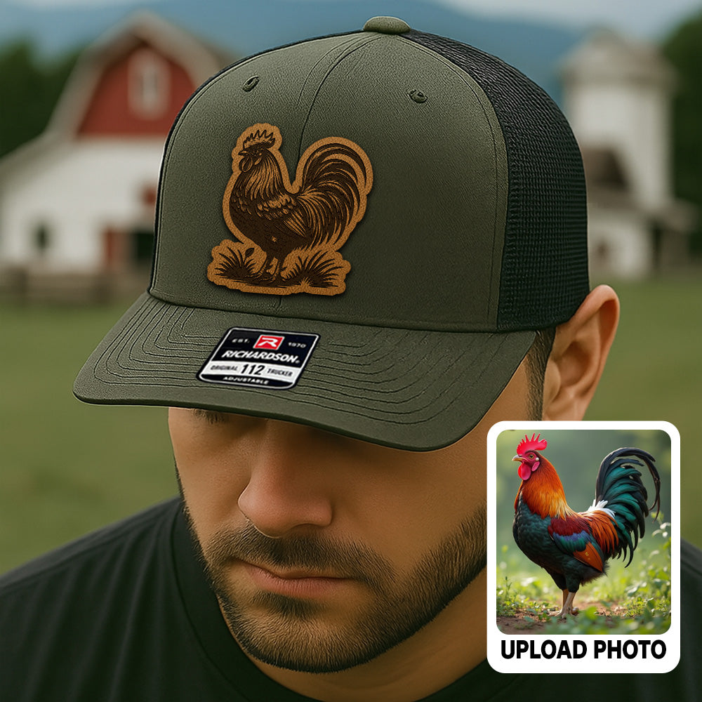 Personalized Chicken Photo Leather Patch Hat | Custom Farm Trucker Hat | Gift For Farm Lover THUC99
