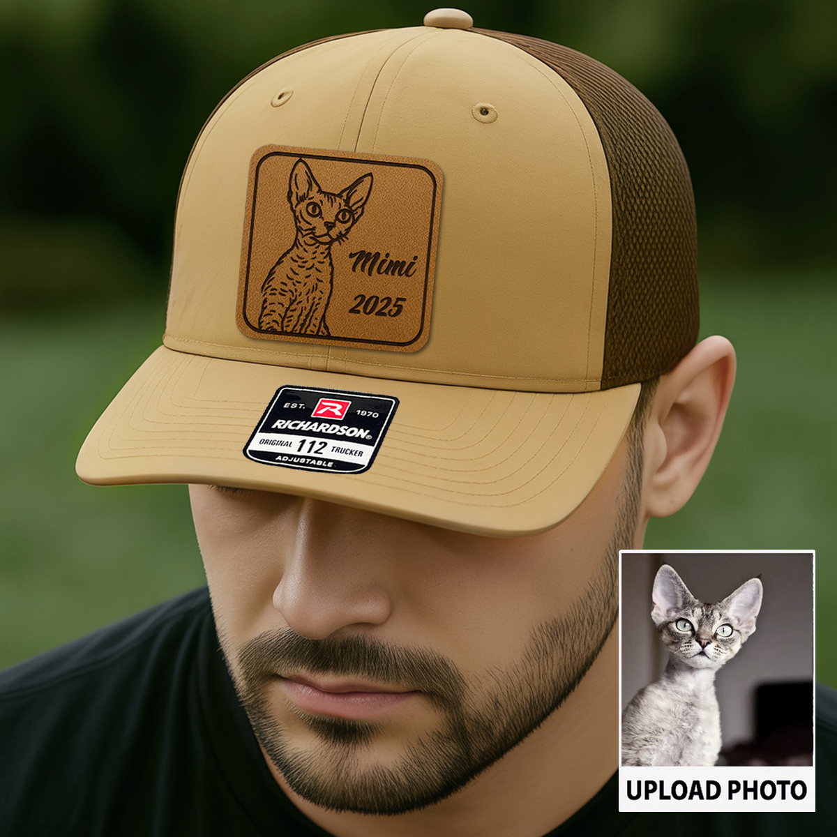 Custom Cat Photo Leather Patch Hat | Gift For Cat Lovers | Personalized Cat Memorial Trucker Hat TNGANSP014