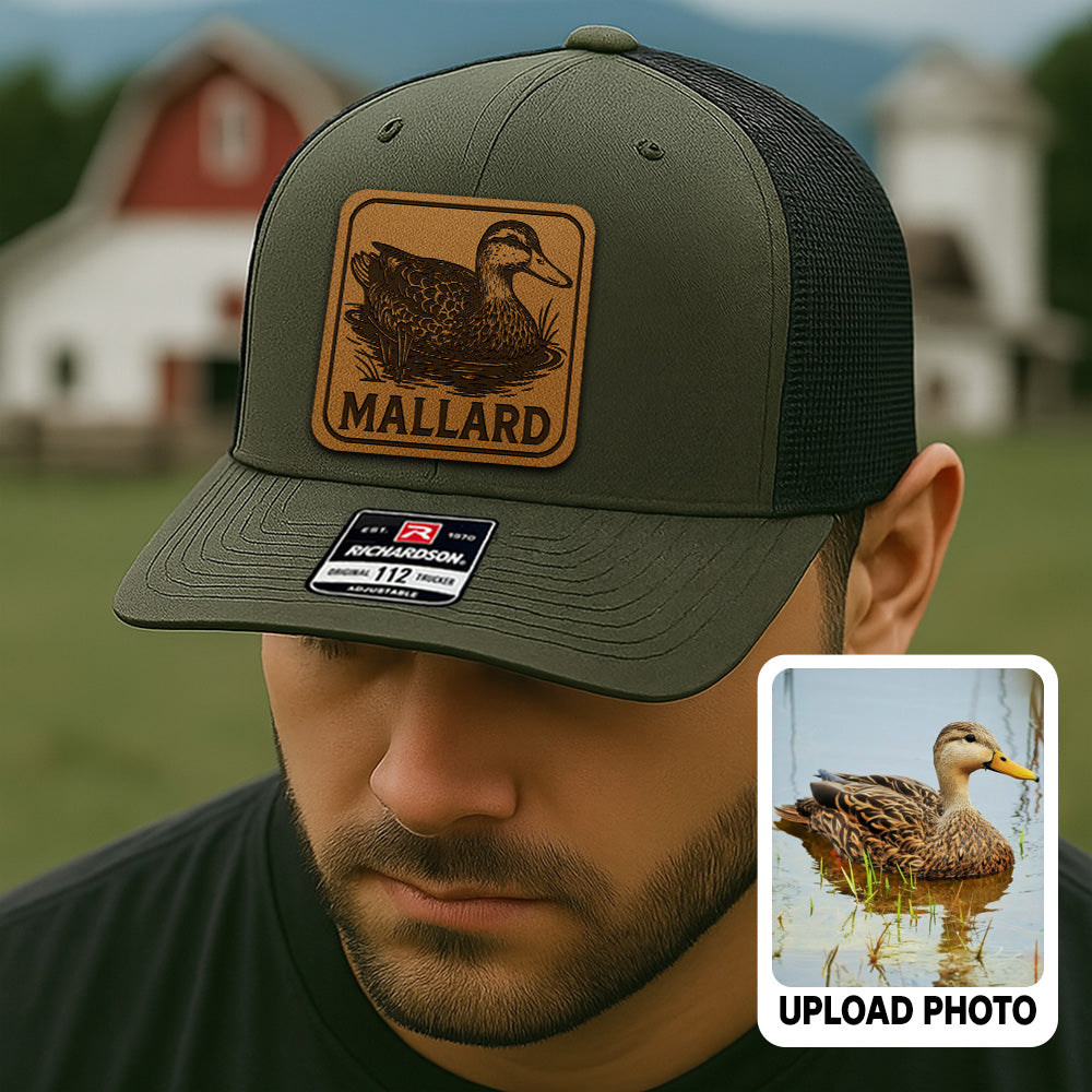 Personalized Duck Photo Leather Patch Hat | Custom Farm Photo Trucker Hat | Farm Leather Patch Hat THUC99