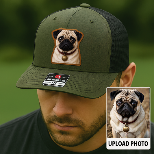 Custom Pet Memorial Leather Hat – Printed Trucker Cap – Dog Dad Keepsake Gift TH9910