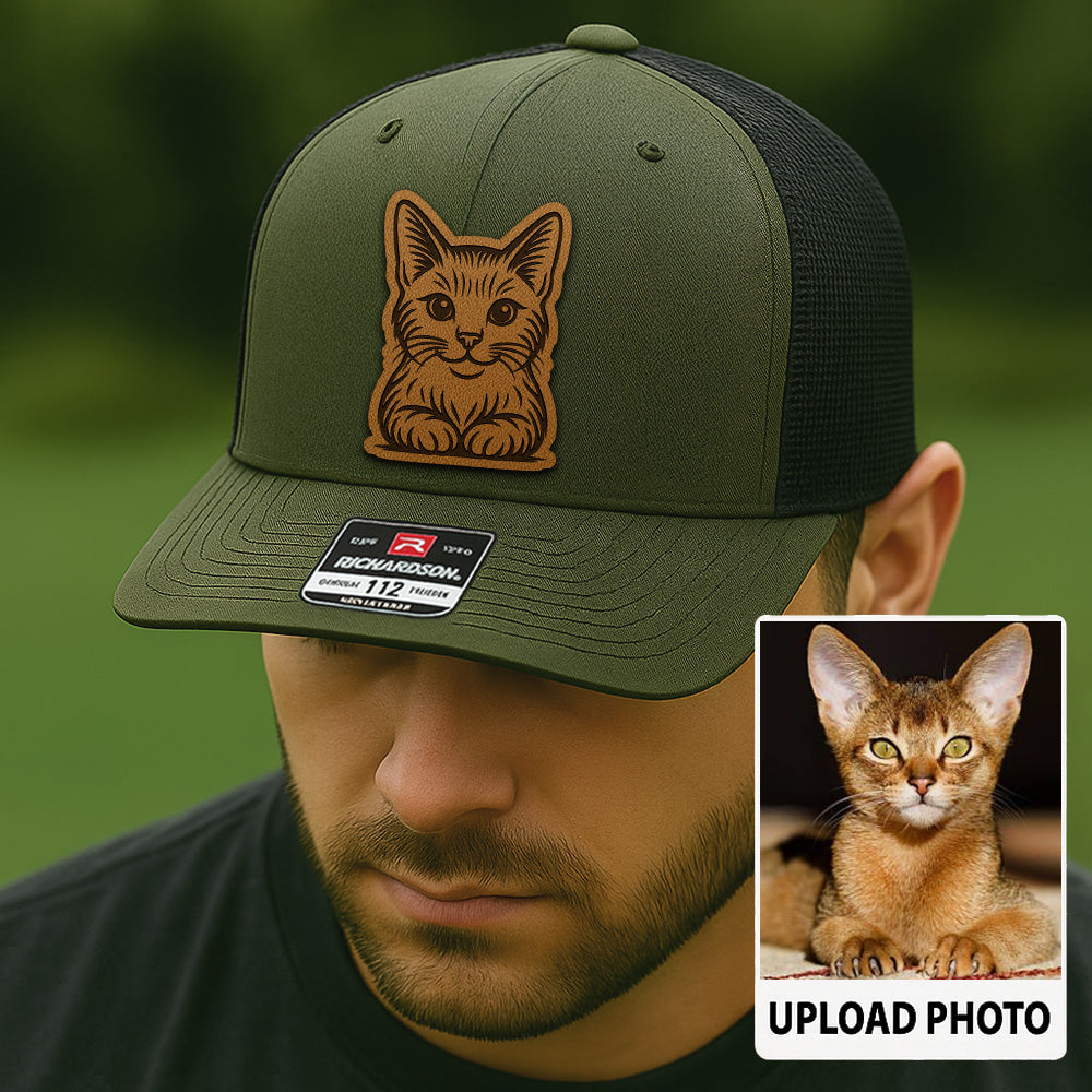 Custom Cat Photo Trucker Hat | Personalized Pet Patch Leather Patch Hat | Gift For Cat Lovers TNGANSP015