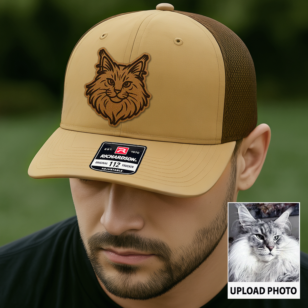 Custom Cat Photo Trucker Hat | Personalized Cat Photo Leather Patch Hat | Gift For Cat Lover TNGANSP028