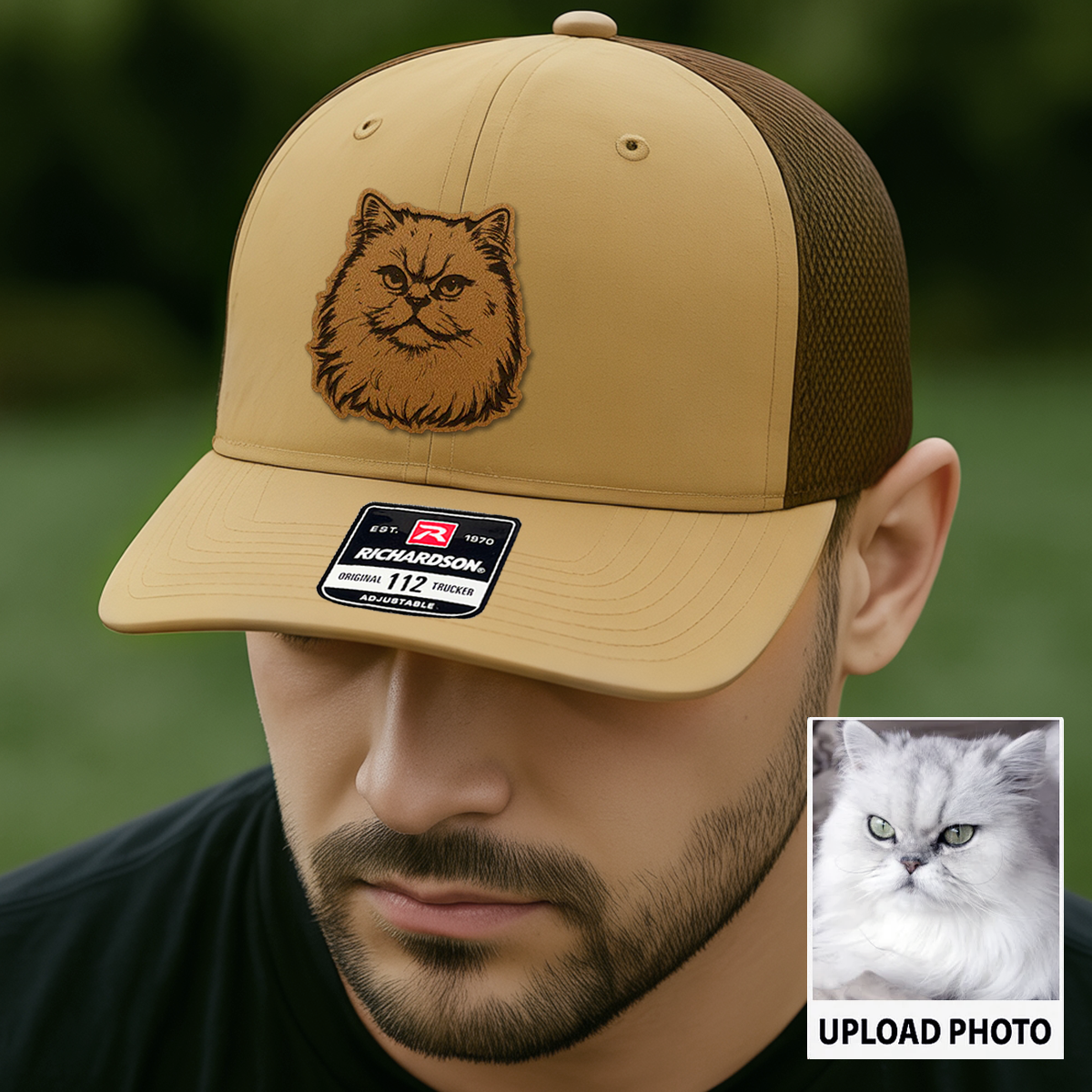 Custom Cat Photo Trucker Hat | Personalized Cat Photo Leather Patch Hat | Gift For Cat Lover TNGANSP031