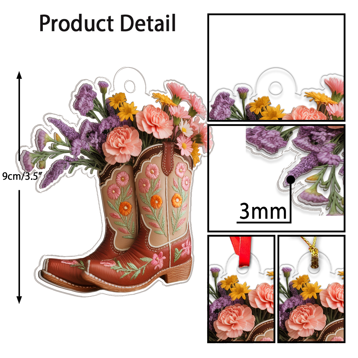 Flower Cowgirl Boots Acrylic Ornament Christmas Gift