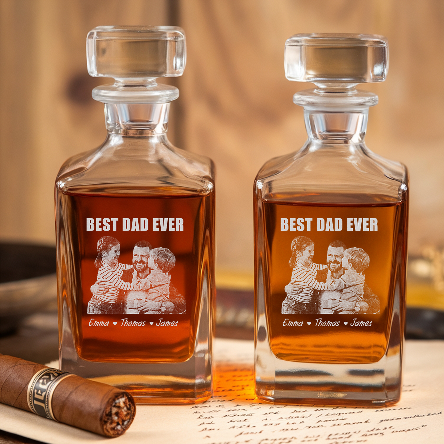 Personalized Whiskey Decanter with Photo, Engraved Bourbon Bottle, Custom Father's Day Gift for Dad, Best Dad Ever