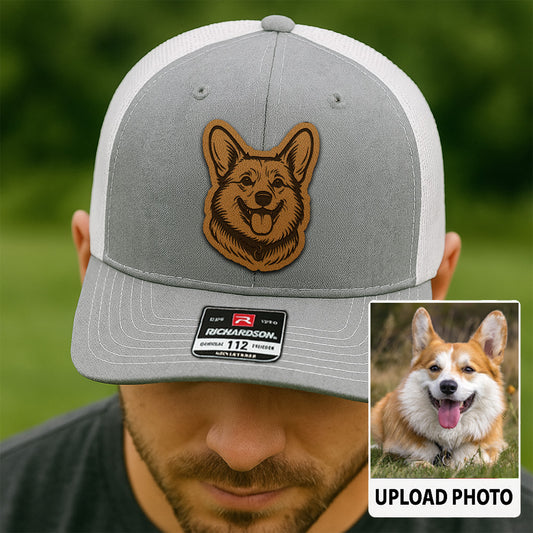 Custom Pet Photo Trucker Hat – Personalized Pet Patch Leather Patch Hat – Dog Lovers Gift – Pet Memorial Gifts TNGANSP009