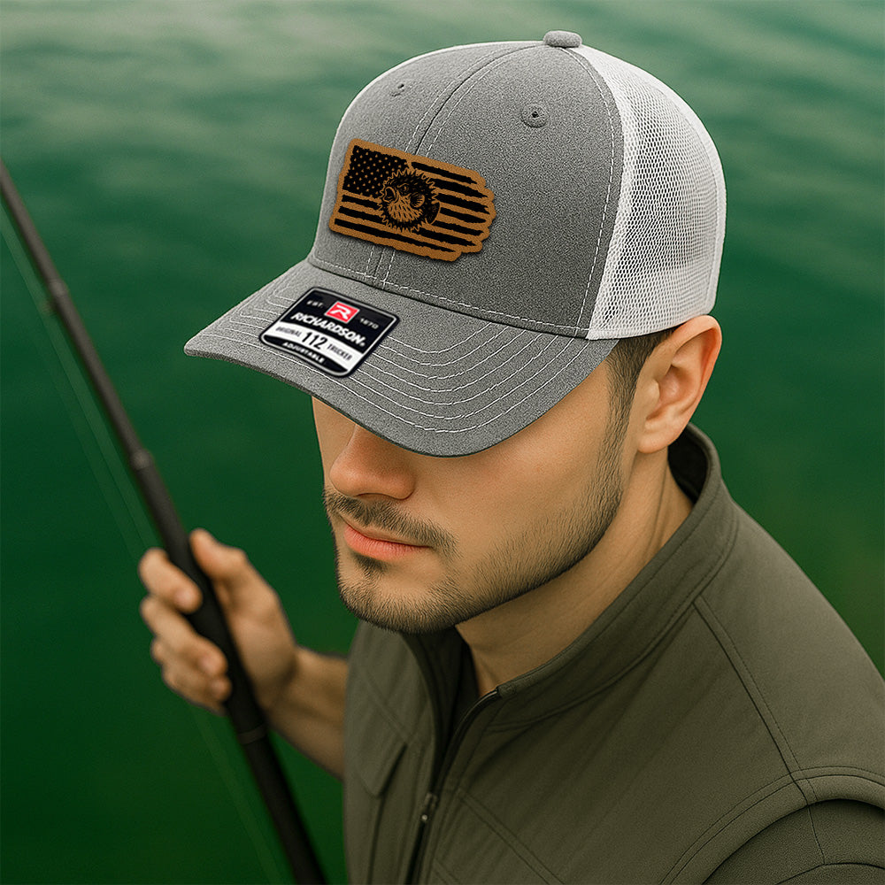 Personalized Fishing American Flag Hat – Custom Trucker Hat With Leather Patch Gift For Fishman THUC99MF03