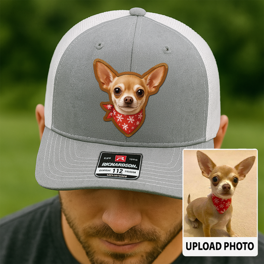 Custom Dog Lover Trucker Hat – Personalized Cap with Pet Photo on Leather Patch – Gift for Pet Owners TH998