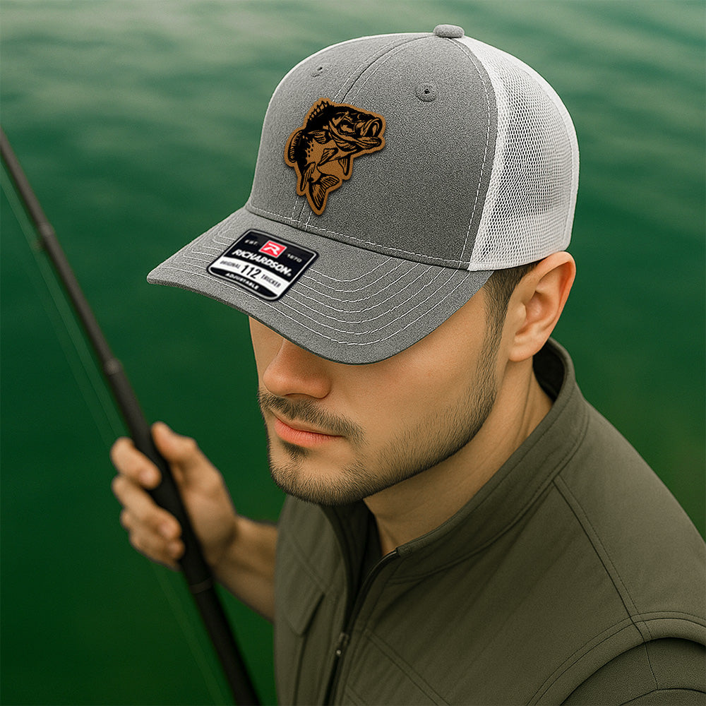 Custom Fishing Cap with Leather Patch – Personalized Gift for Father, Grandpa, or Fisherman THUC99MF36