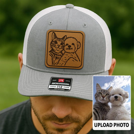 Custom Pet Photo Trucker Hat – Personalized Pet Patch Leather Patch Hat – Dog Lovers Gift – Pet Memorial Gifts TNGANSP007