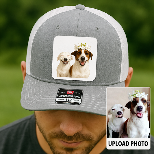 Custom Pet Hat with Leather Patch – Personalized Dog Cap – Memorial Gift for Pet Lover TH9912