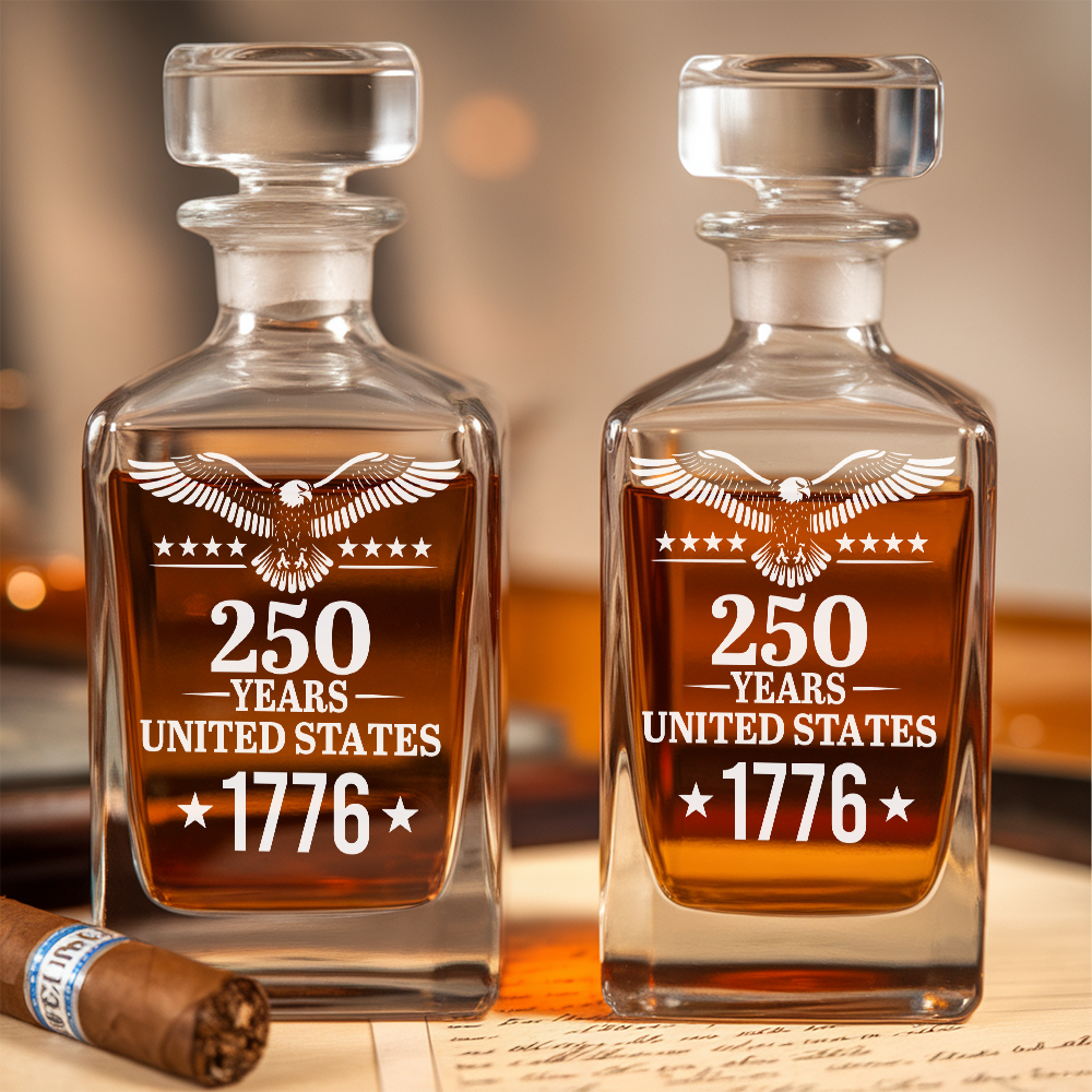 250th Years America Engraved Whiskey Decanter Set, USA Patriotic Gift THUC99