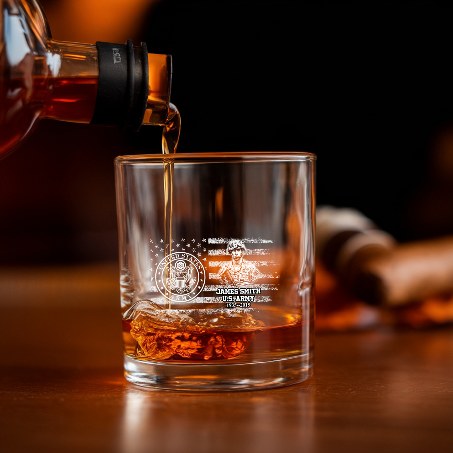 Custom Design Veteran Decanter With Whiskey Set, Military Soldier Gift, Patriotic Gift for Veterans, Gift For Independence Day, Veteran Whiskey Glass TND098