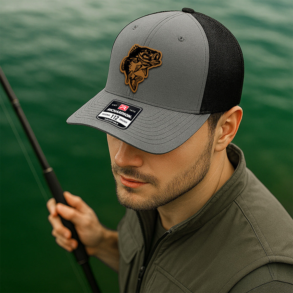 Custom Fishing Cap with Leather Patch – Personalized Gift for Father, Grandpa, or Fisherman THUC99MF36