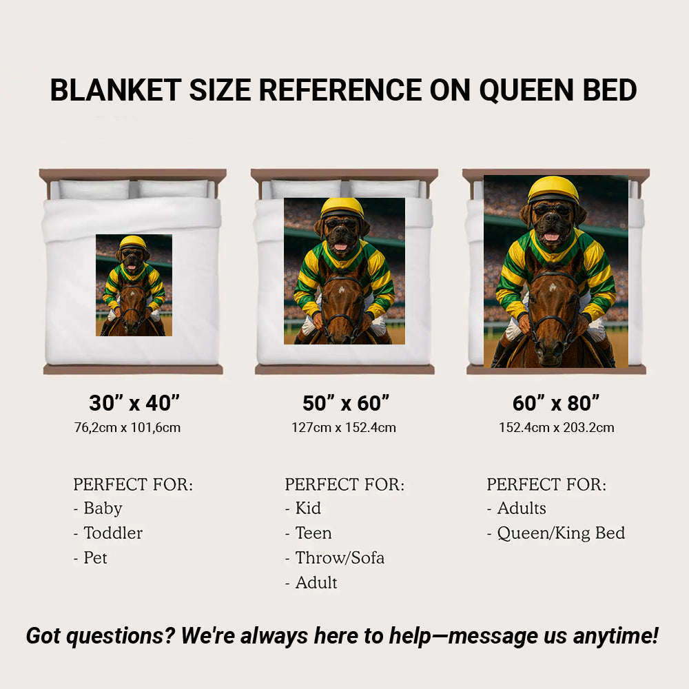 Custom Photo Jockey Horse Racing Dog BlanketGift For Dog Lovers