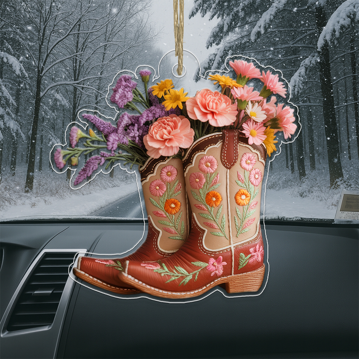 Flower Cowgirl Boots Acrylic Ornament Christmas Gift