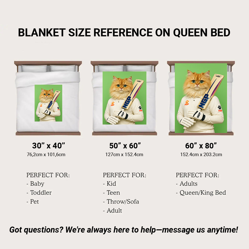 Custom Photo Cricketer Cat Blanket Gift For Cat Lovers