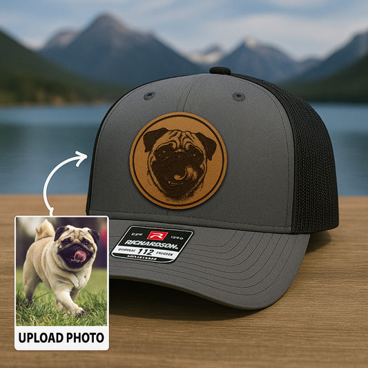 Custom Dog Photo Trucker Hat | Personalized Pet Patch Leather Patch Hat | Dog Memorial Gift TNGANSP021