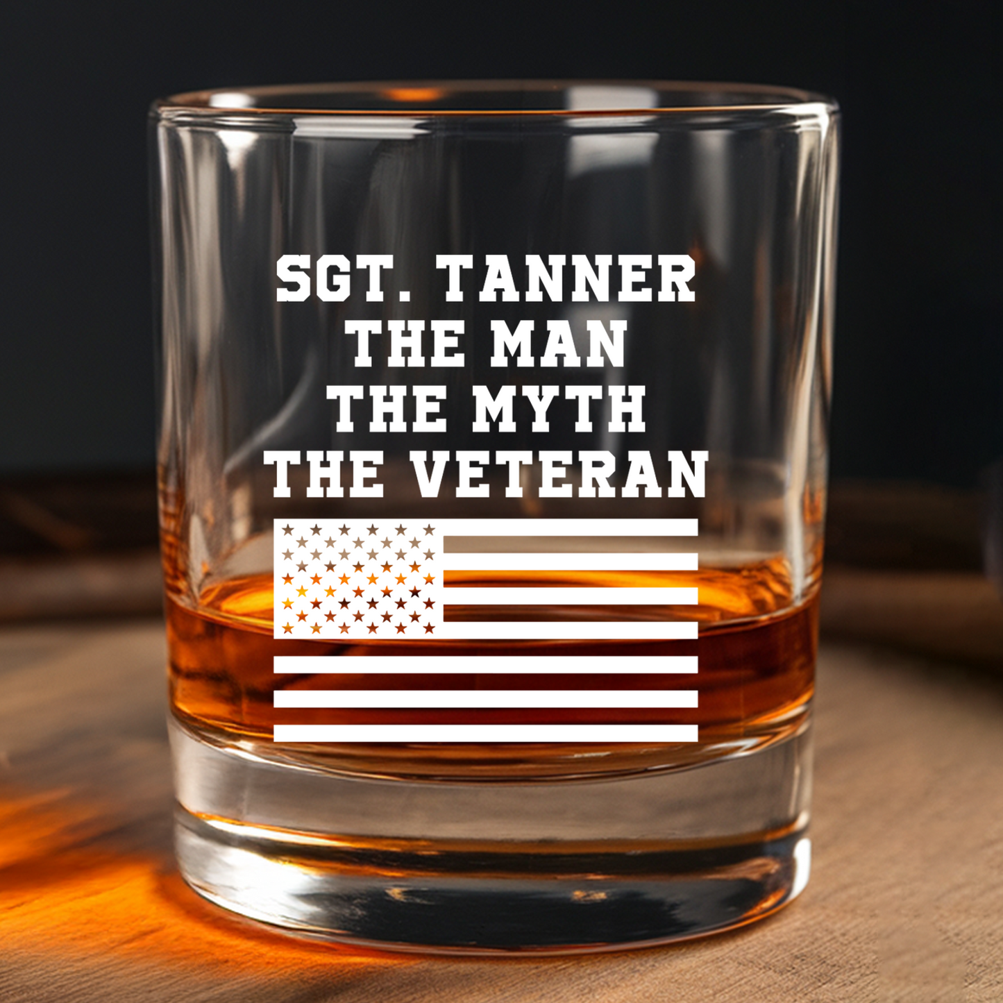 Personalized US Veteran Whiskey Decanter Gift Set | American Flag Whiskey Glass | Patriotic Gift for Veterans