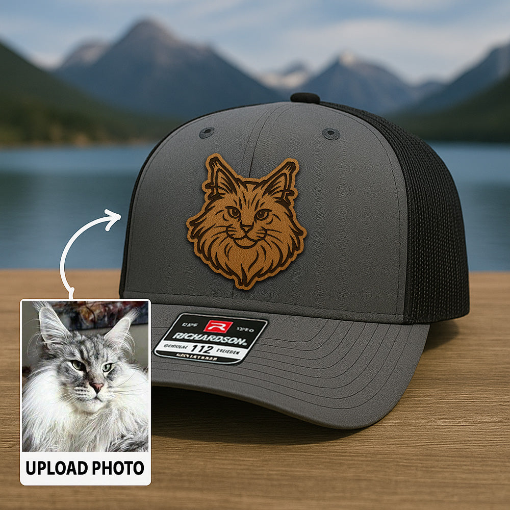 Custom Cat Photo Trucker Hat | Personalized Cat Photo Leather Patch Hat | Gift For Cat Lover TNGANSP028