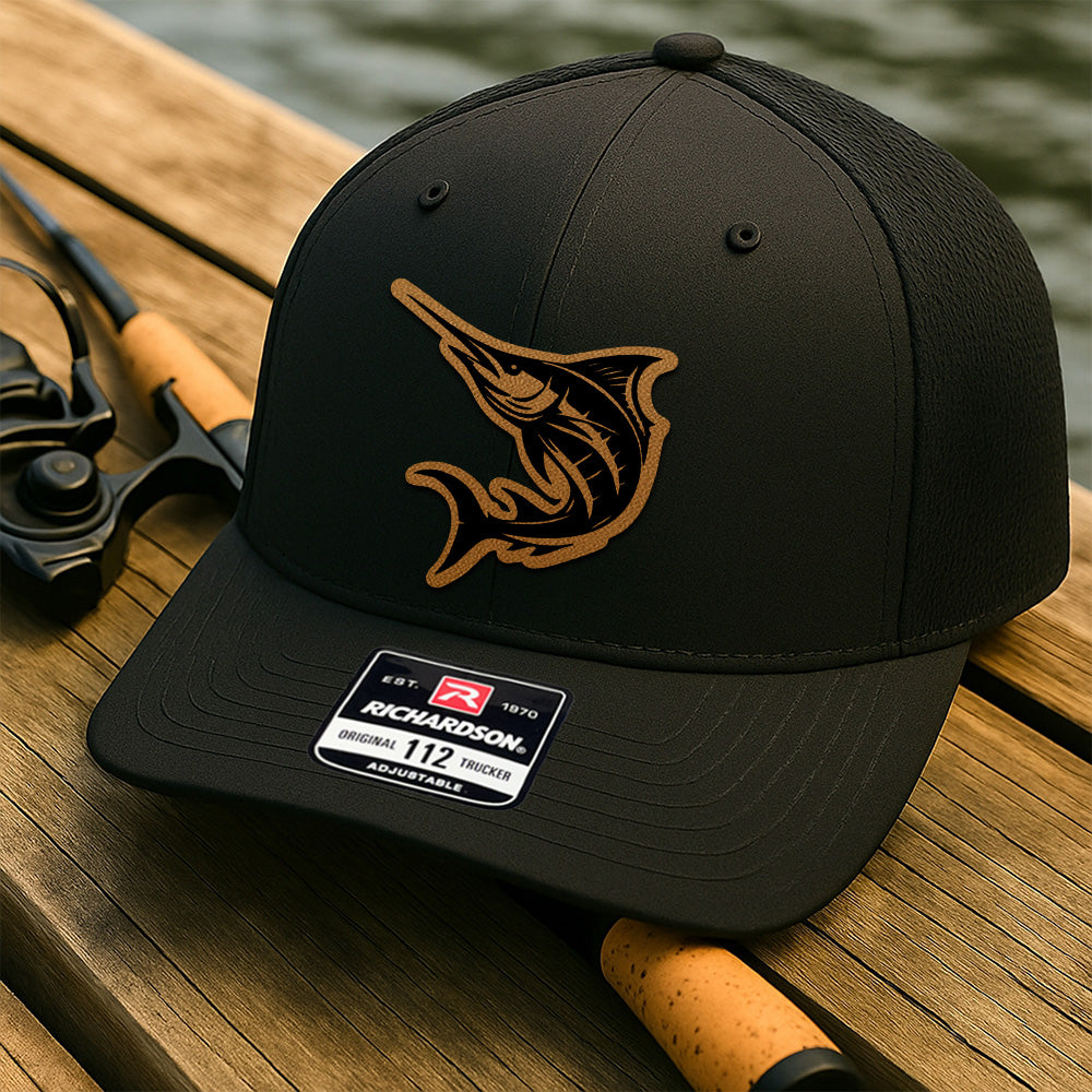 Custom Fishing Trucker Hat for Men – Personalized Leather Patch Hat Gift for Dad or Husband THUC99MF33