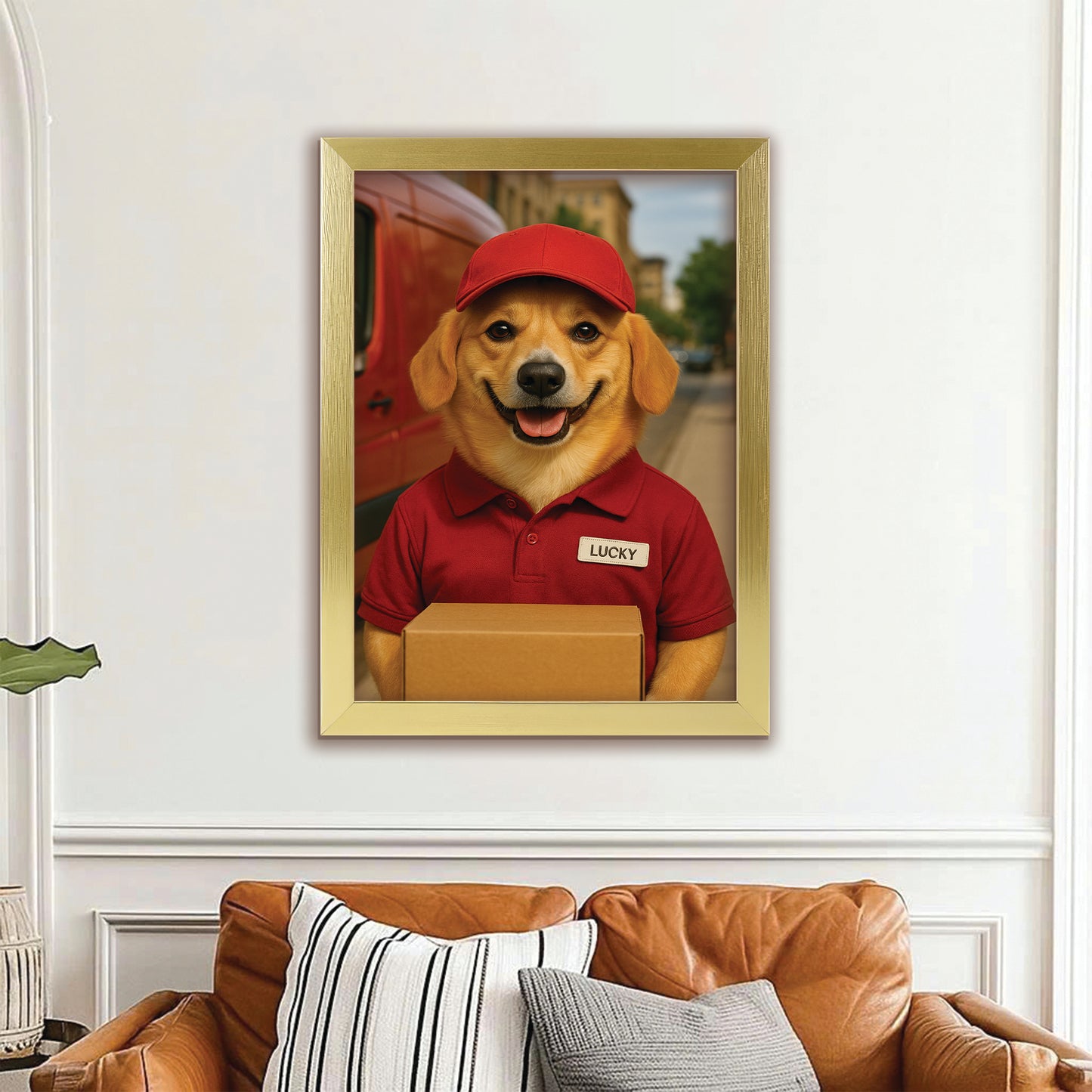 Custom Photo Courier Delivery Canvas Framed Wall Art Gift For Dog Lovers
