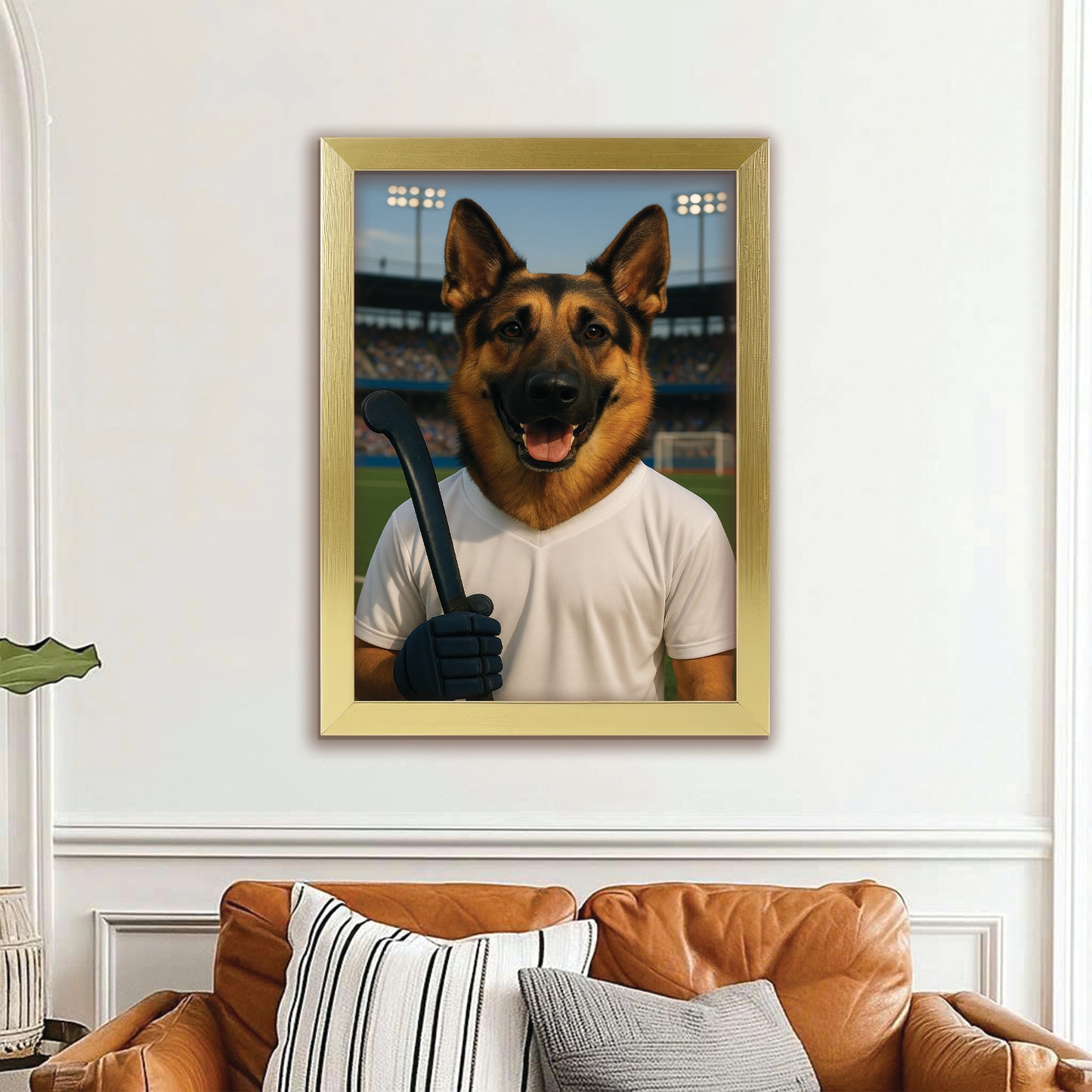 Custom Photo Field Hockey Dog Canvas Framed Wall Art Gift For Dog Lovers