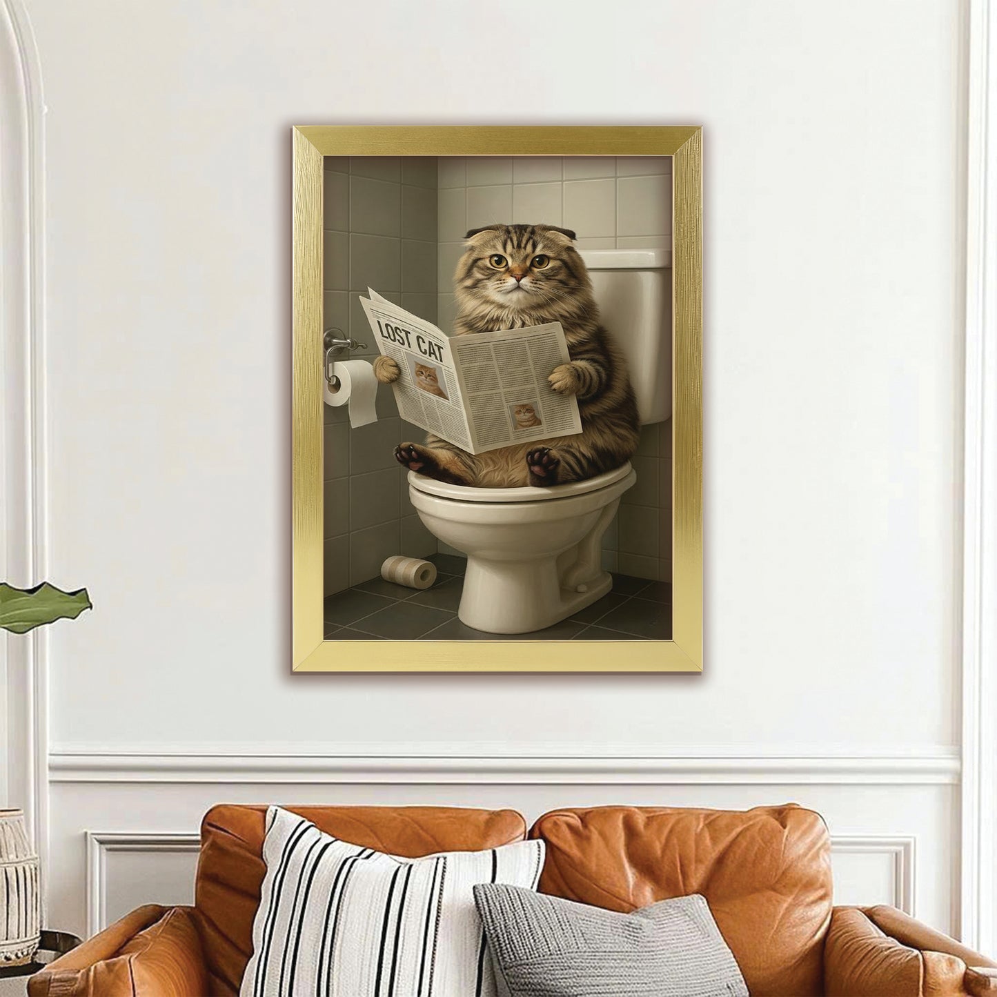 Custom Photo Bathroom Cat Canvas Framed Wall Art Gift For Cat Lovers