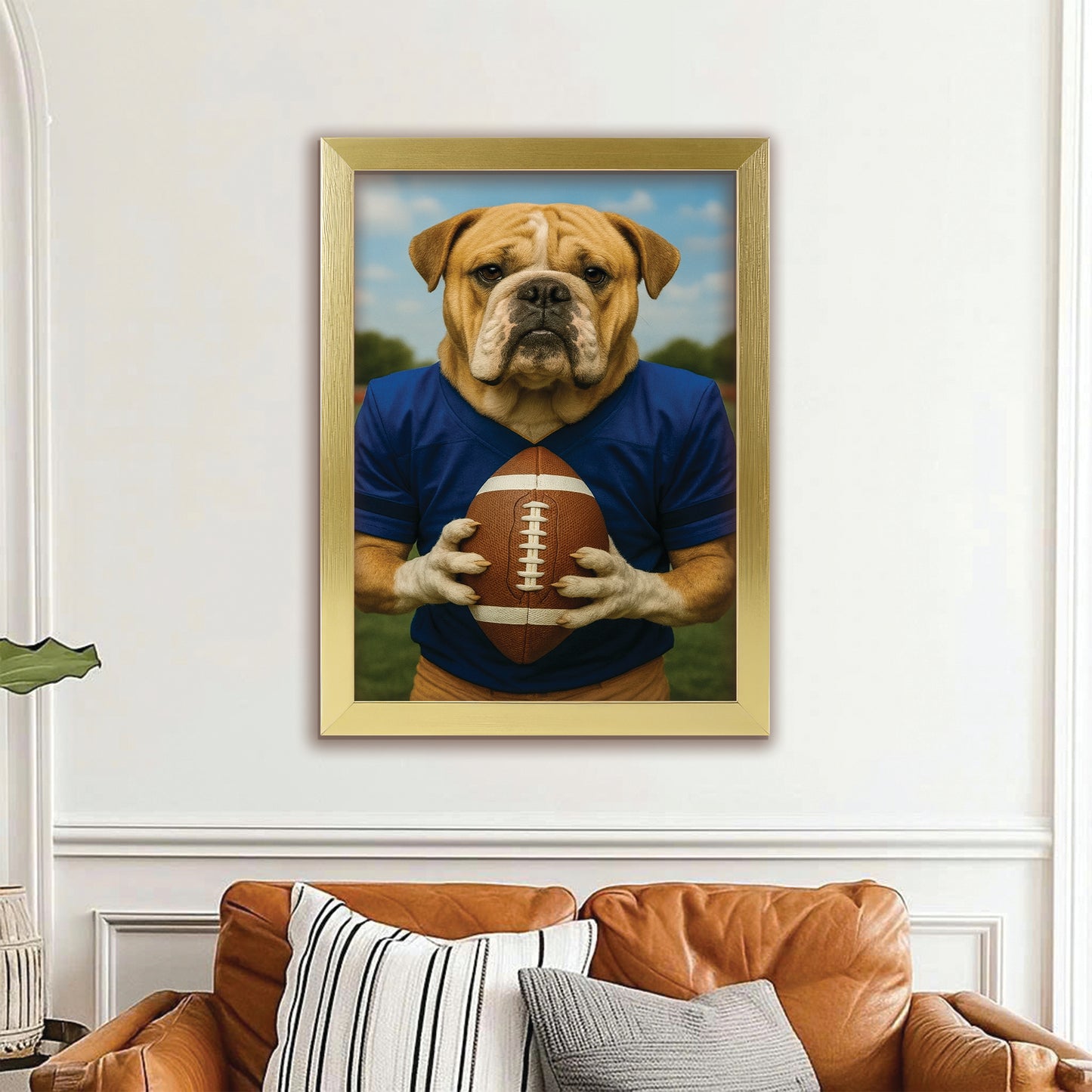 Custom Photo Football Player Dog Canvas Framed Wall Art Gift For Dog Lovers