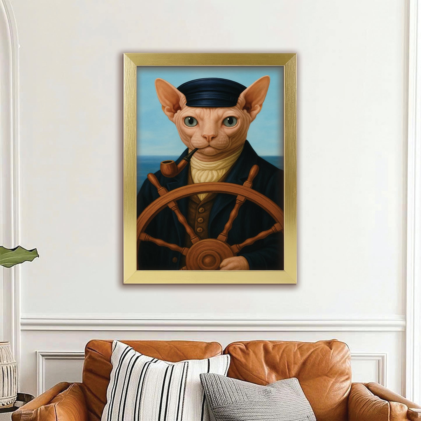 Custom Photo Sailor Cat Canvas Framed Wall Art Gift For Cat Lovers