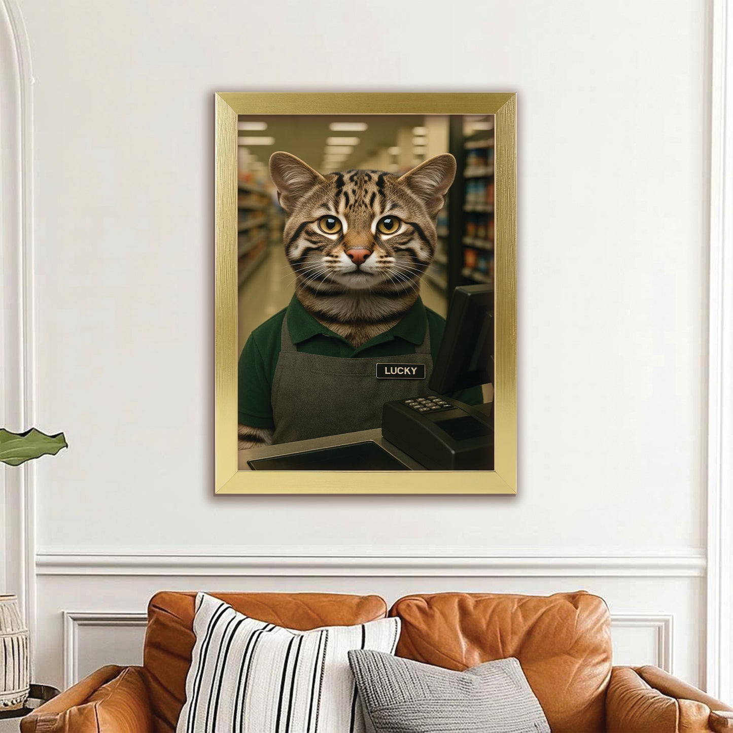 Custom Photo Cashier Cat Canvas Framed Wall Art Gift For Cat Lovers