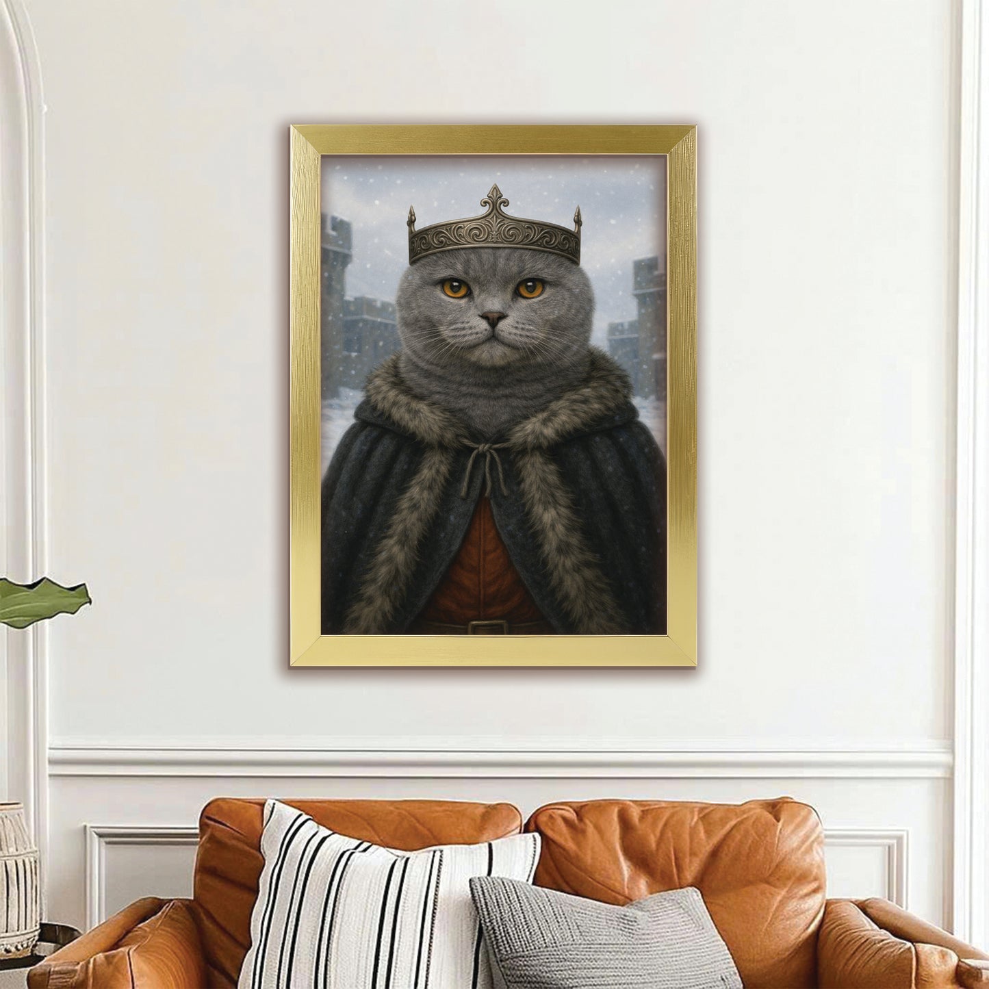 Custom Photo Winter King Royal Cat Canvas Framed Wall Art Gift For Cat Lovers