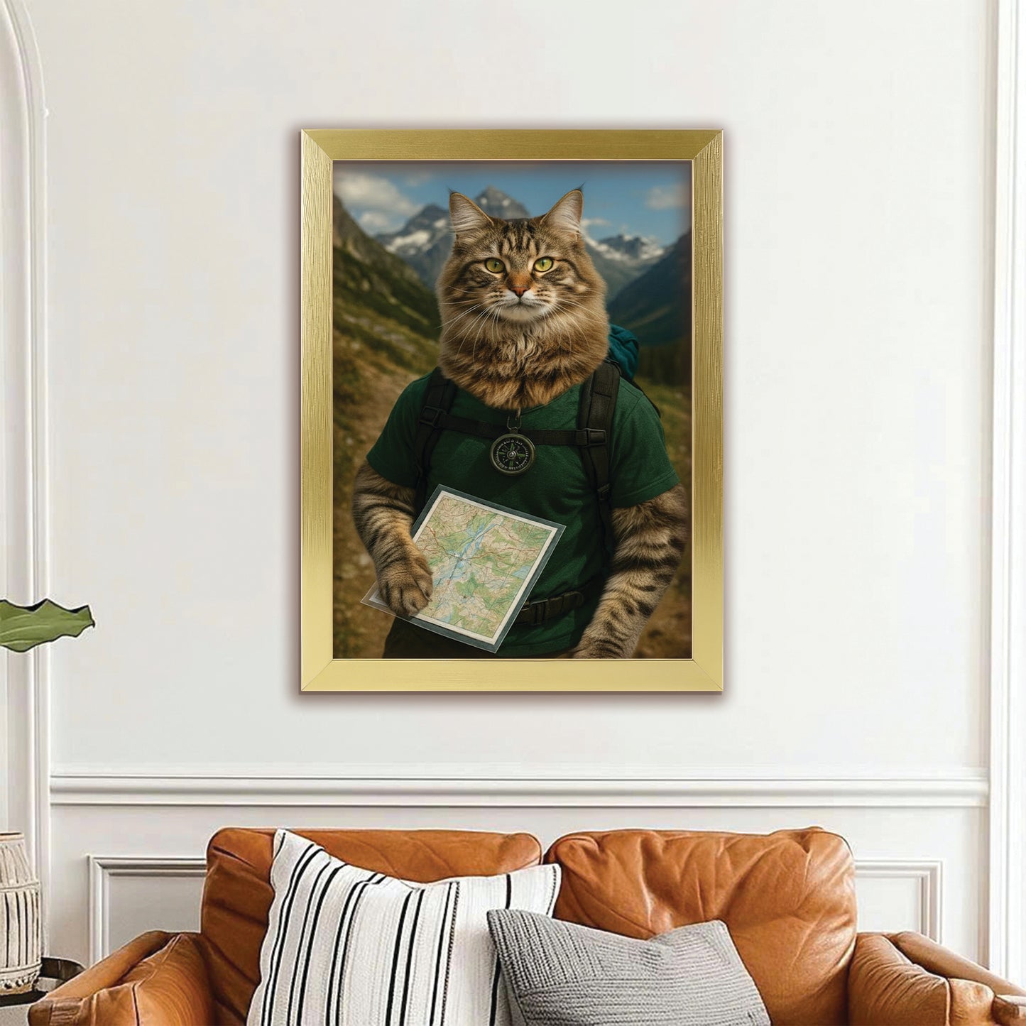 Custom Photo Explorer Hiking Cat Canvas Framed Wall Art Gift For Cat Lovers
