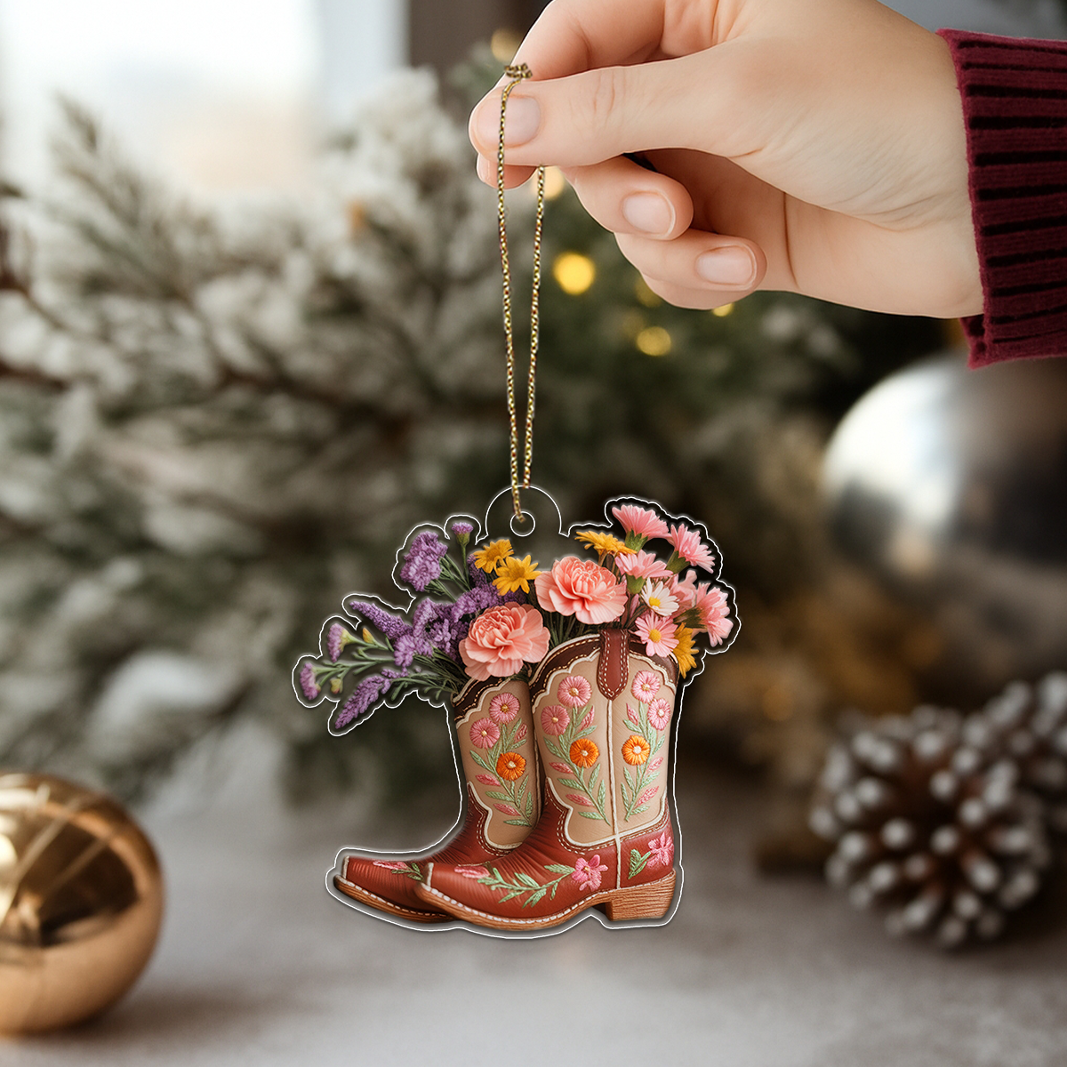 Flower Cowgirl Boots Acrylic Ornament Christmas Gift