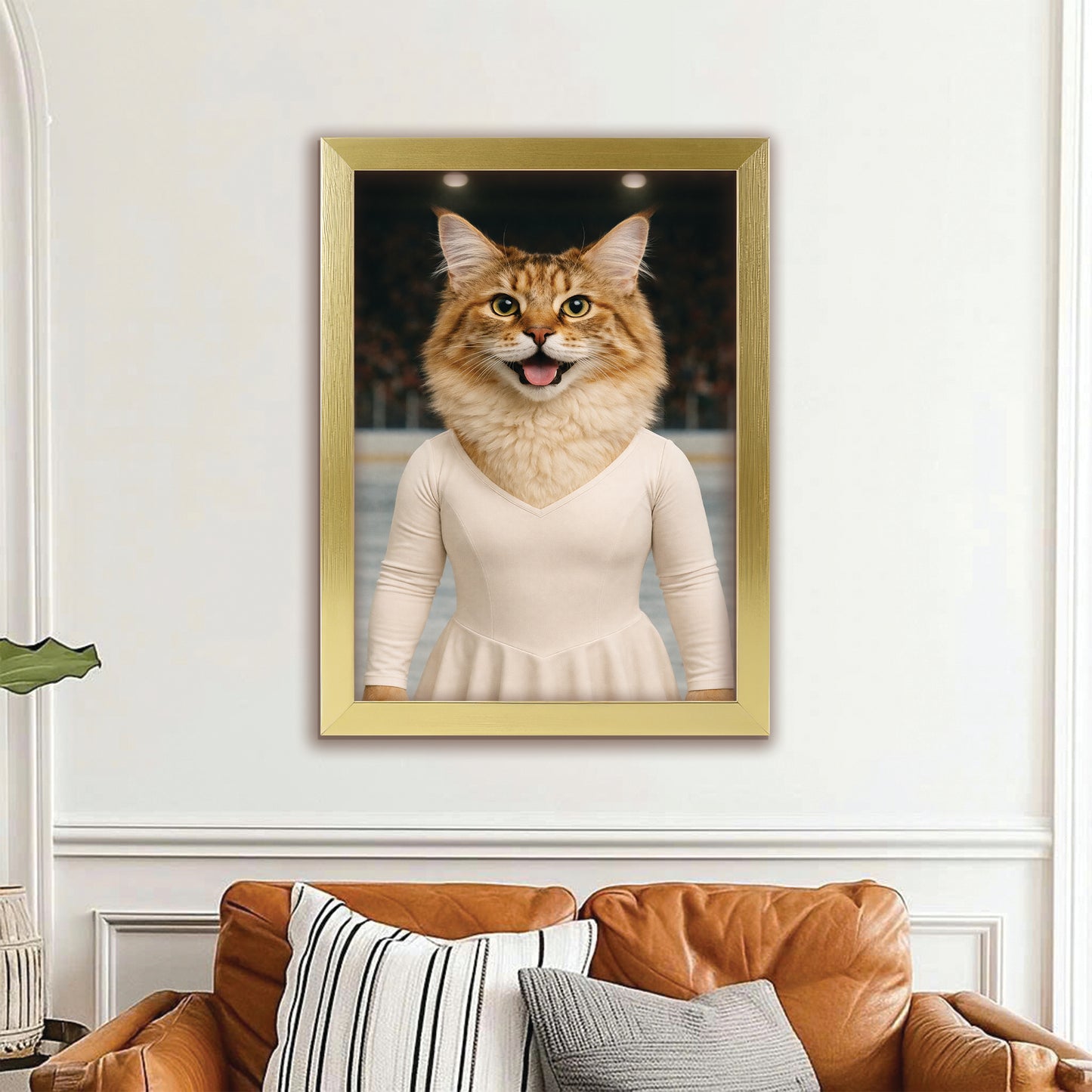 Custom Photo Ice Skater Cat Canvas Framed Wall Art Gift For Cat Lovers