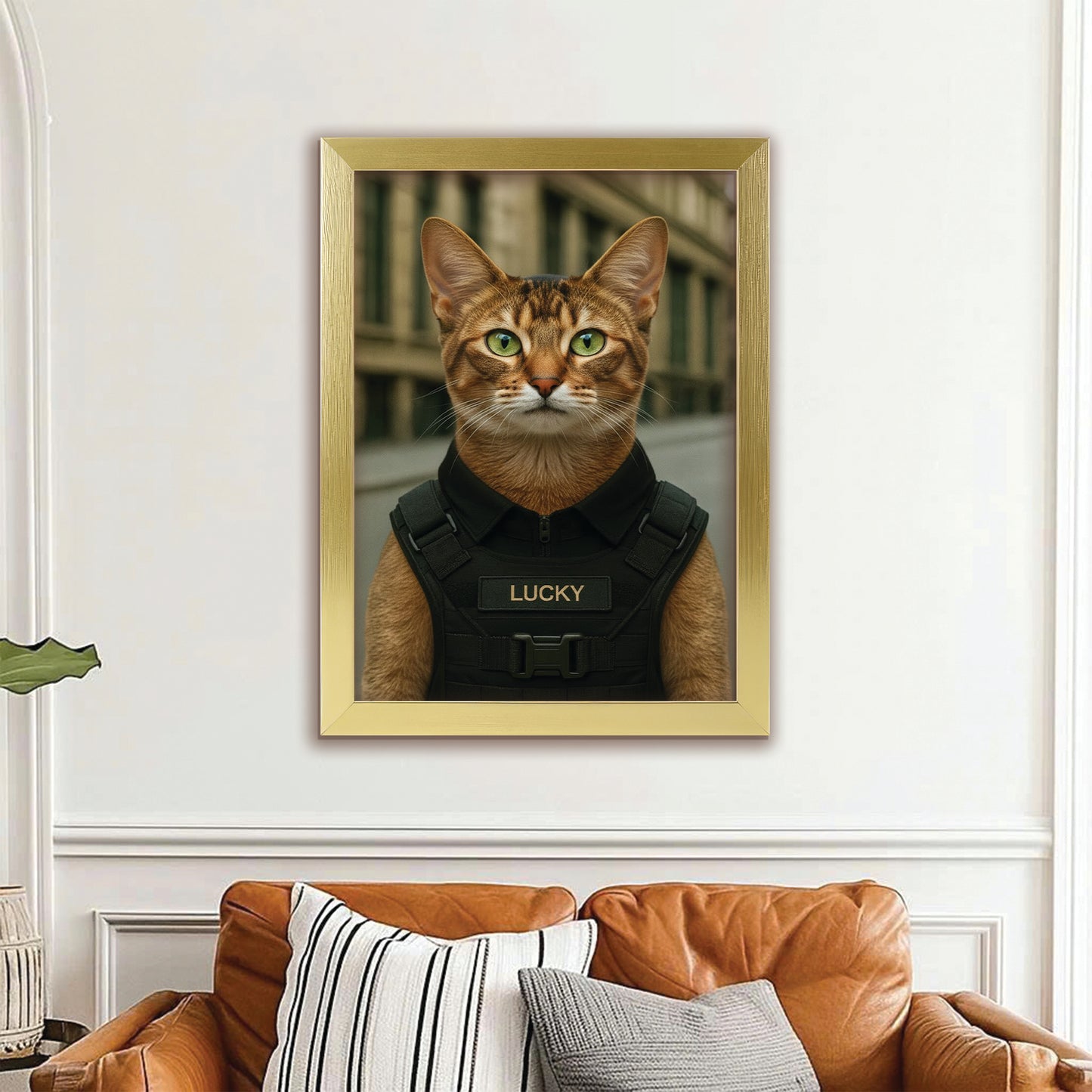 Custom Photo Tactical Cat Canvas Framed Wall Art Gift For Cat Lovers