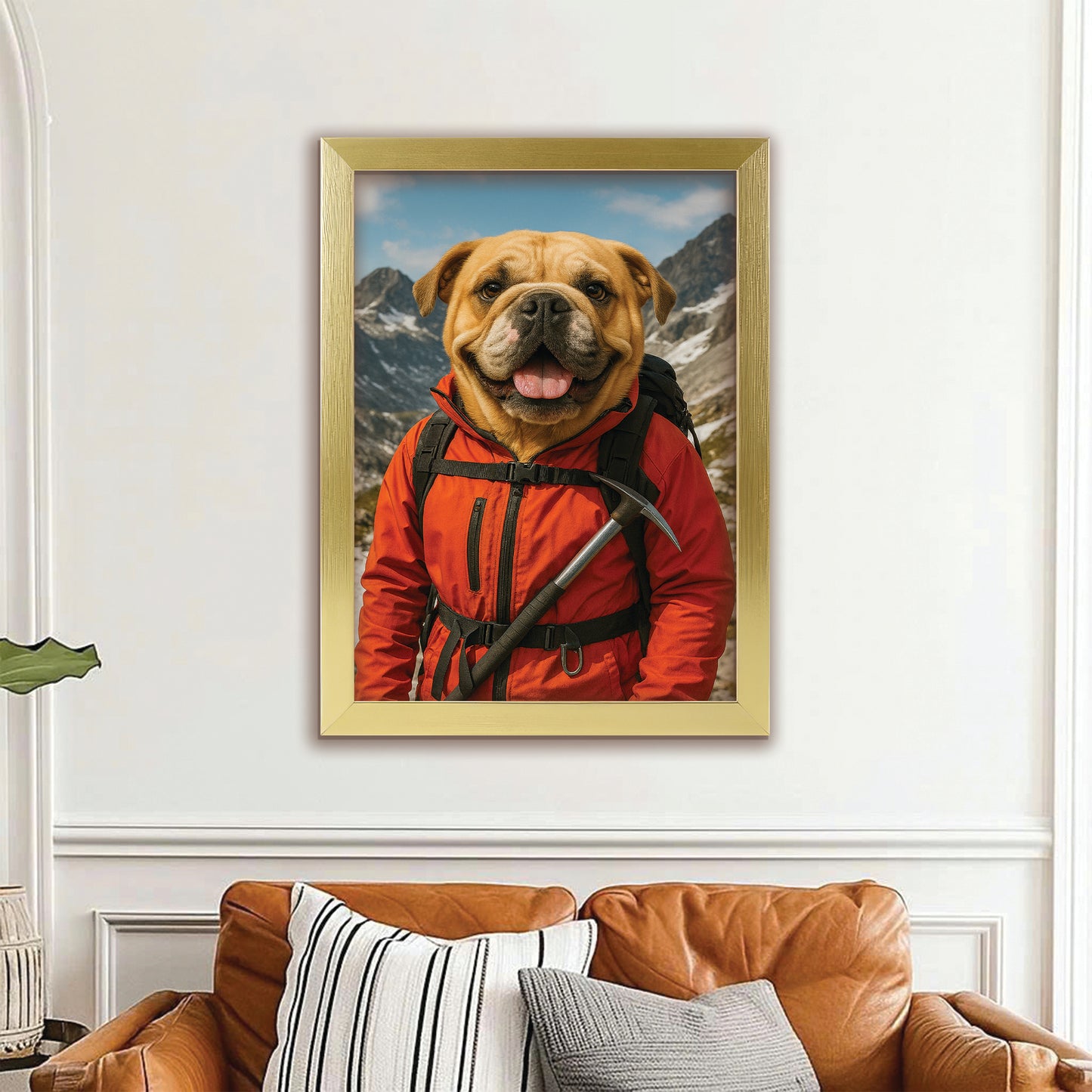 Custom Photo Mountaineer Climbing Dog Canvas Framed Wall Art Gift For Dog Lovers