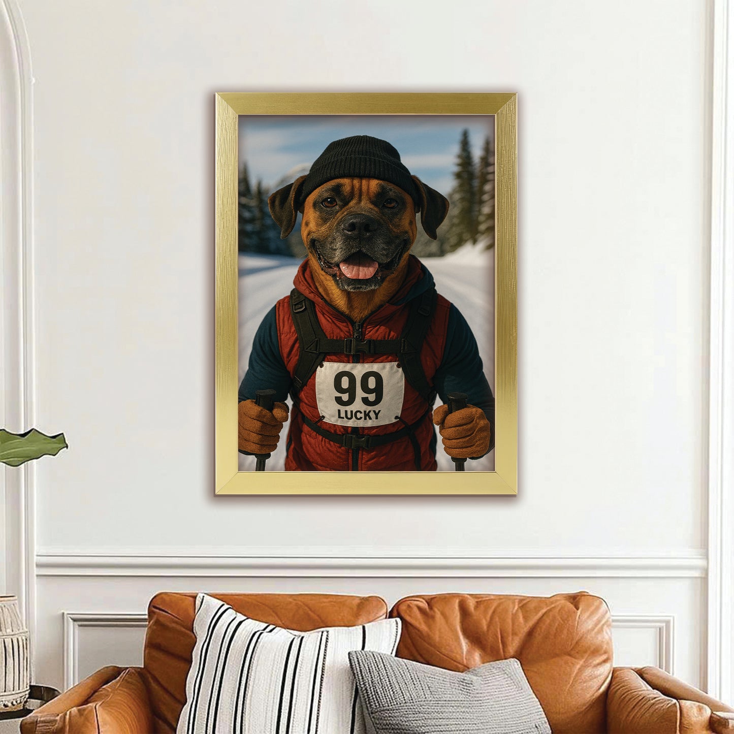 Custom Photo Cross Country Ski Dog Canvas Framed Wall Art Gift For Dog Lovers