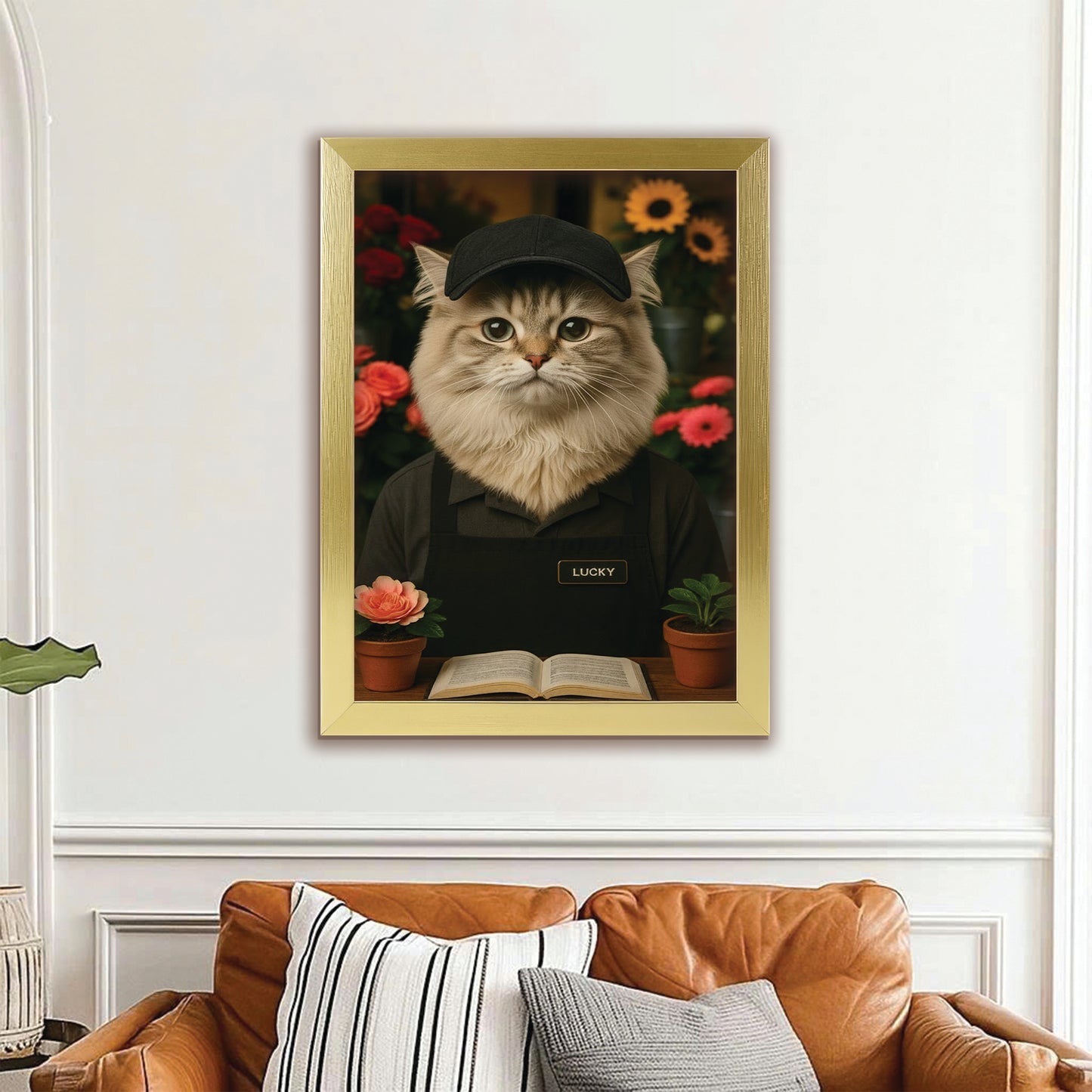 Custom Photo Flower Shop Florist Cat Canvas Framed Wall Art Gift For Cat Lovers