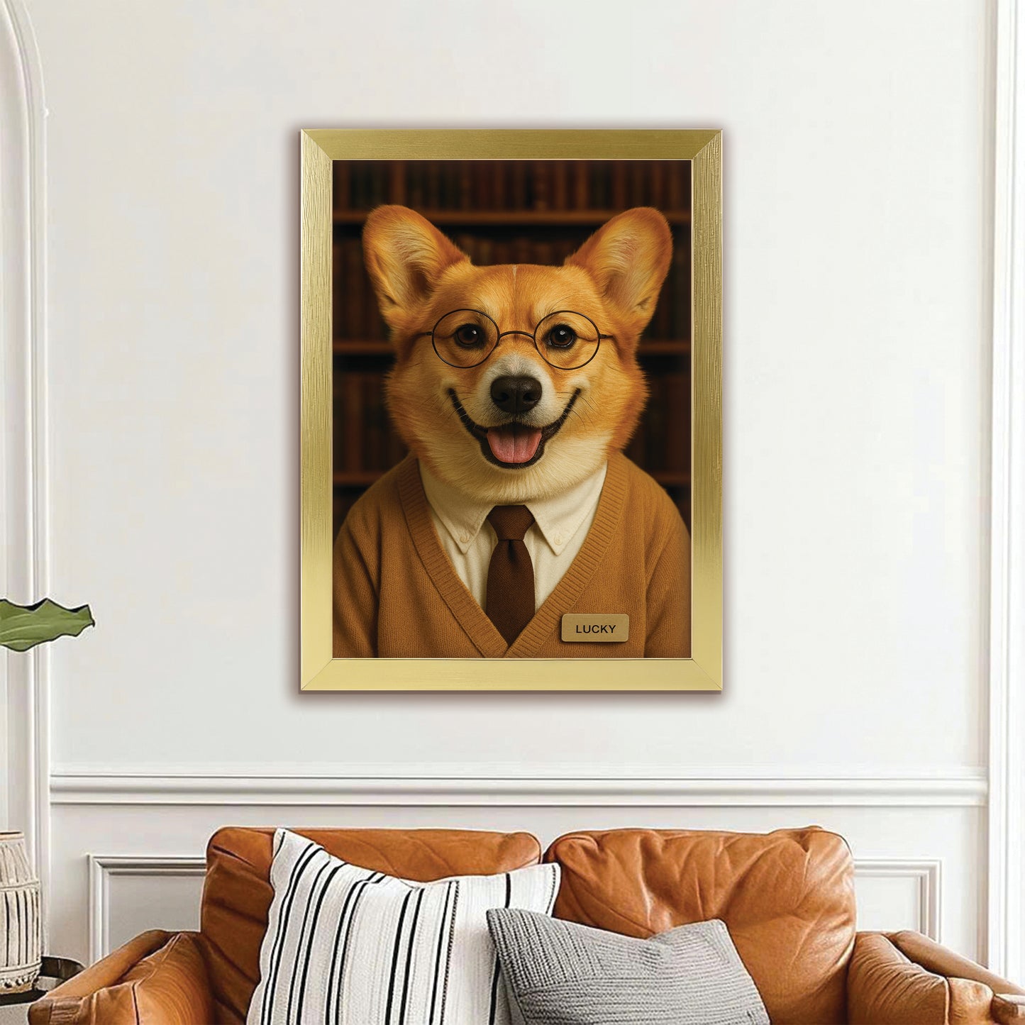Custom Photo Librarian Book Lover Dog Canvas Framed Wall Art Gift For Dog Lovers