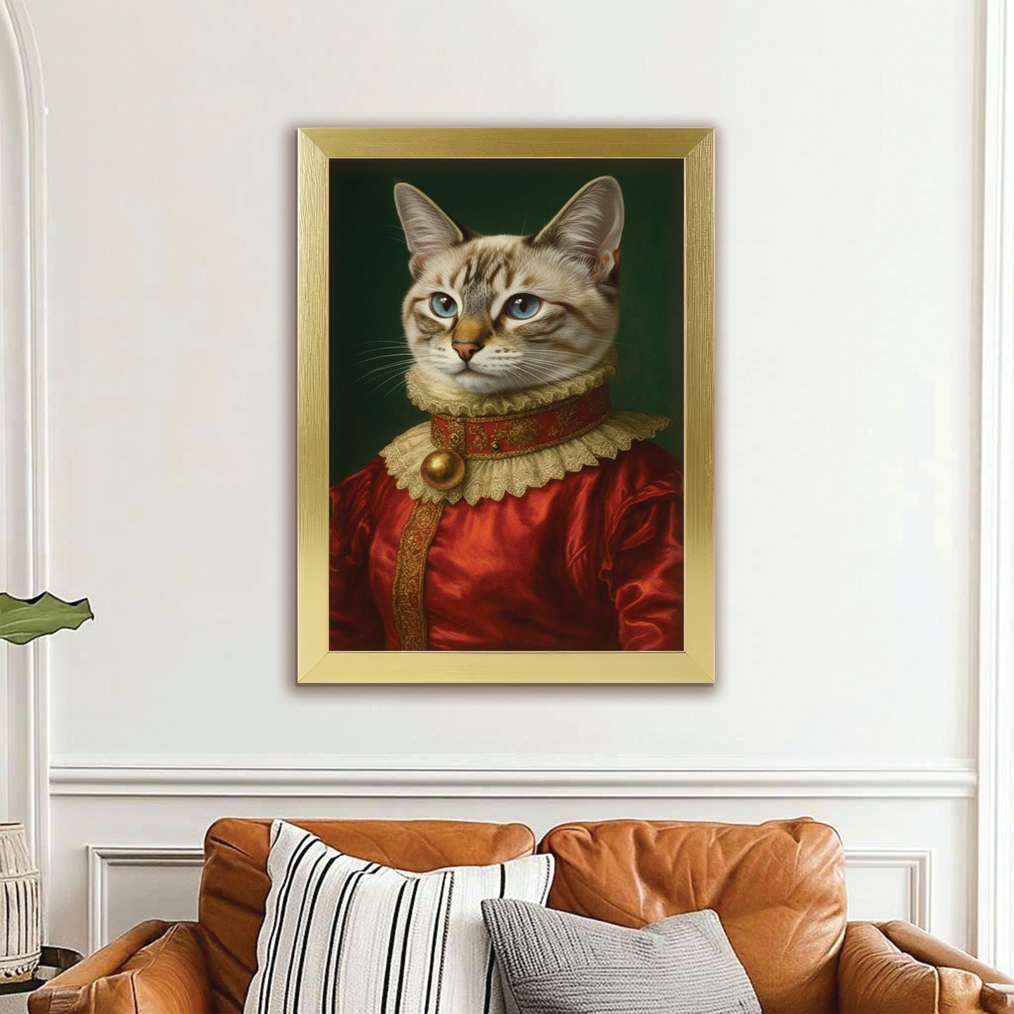 Custom Photo Cat Potrait Royal Canvas Framed Wall Art Gift For Cat Lovers