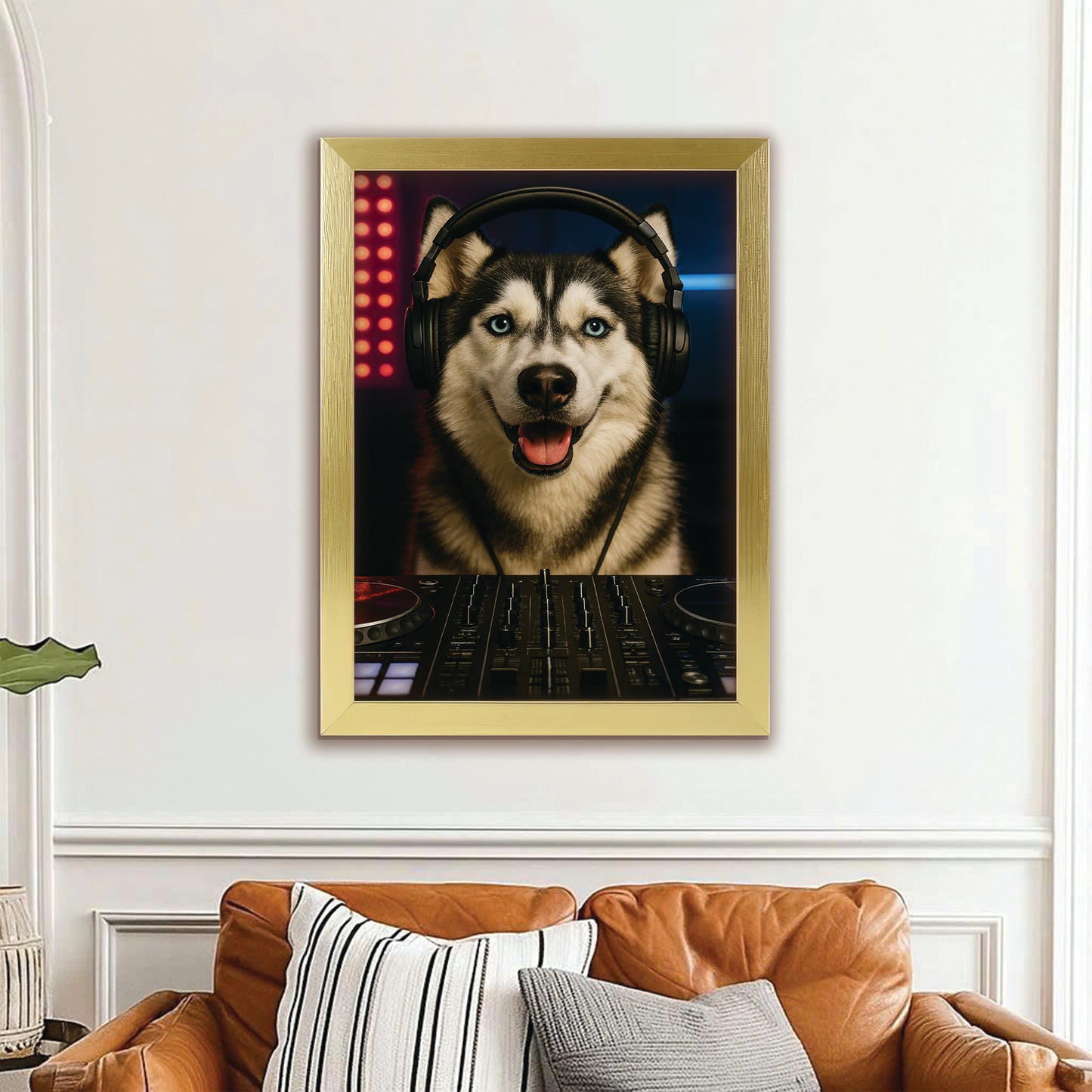 Custom Photo Dj Dog Canvas Framed Wall Art Gift For Dog Lovers