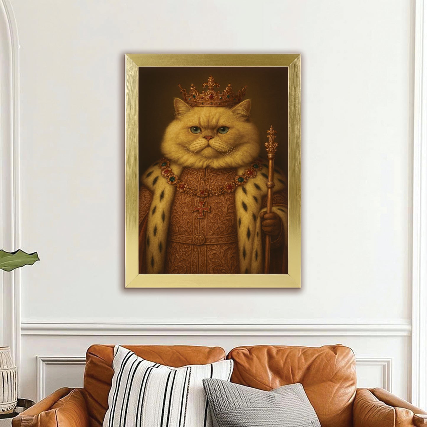 Custom Photo Cat King Royal Canvas Framed Wall Art _ Gift For Cat Lovers