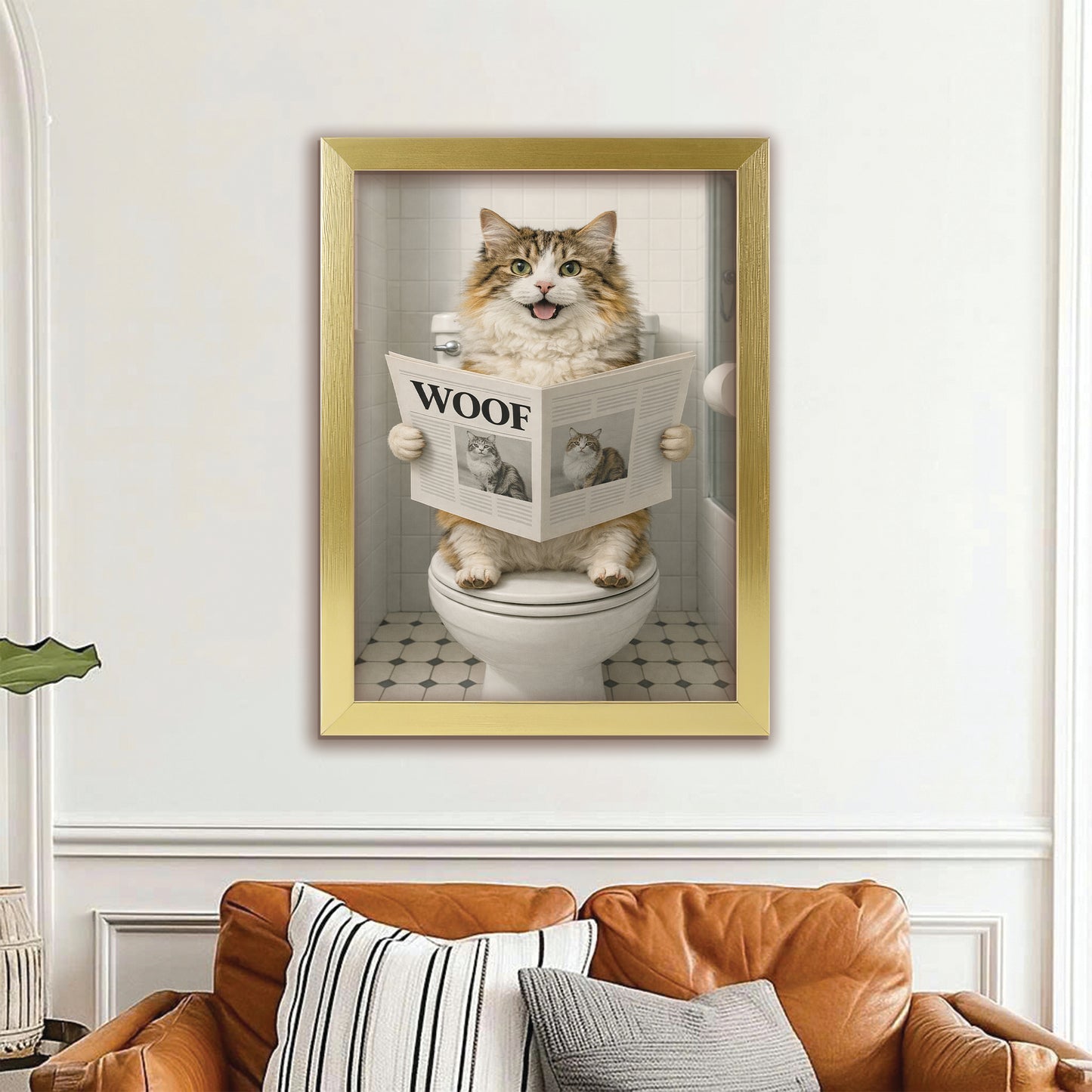 Custom Photo Cat Bathroom Style 6 Canvas Framed Wall Art Gift For Cat Lovers