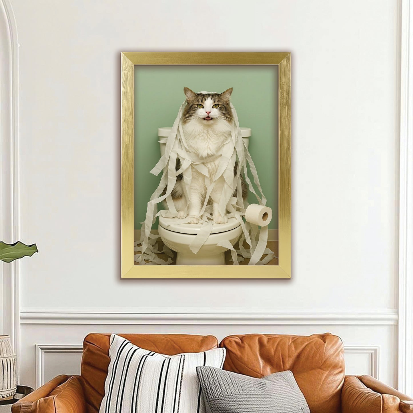 Custom Photo Cat Bathroom Style 26 Canvas Framed Wall Art Gift For Cat Lovers